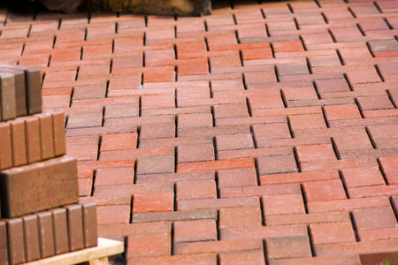 Brown clinker paving stones for laying paths in the garden. German brickの写真素材