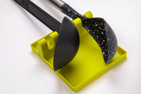 Stand, tray for large spoons, ladles, stirrers. Modern fittings in the kitchen. Convenient to prepare food.の写真素材