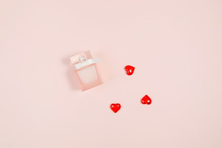 Valentine's Day, composition of hearts on a pink background. View from above. Space for text, flat layの写真素材