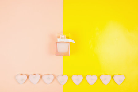 Valentine's Day, composition of hearts on a pink background. View from above. Space for text, flat layの写真素材