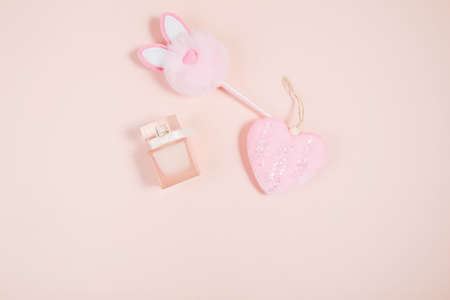 Valentine's Day, composition of hearts on a pink background. View from above. Space for text, flat layの写真素材