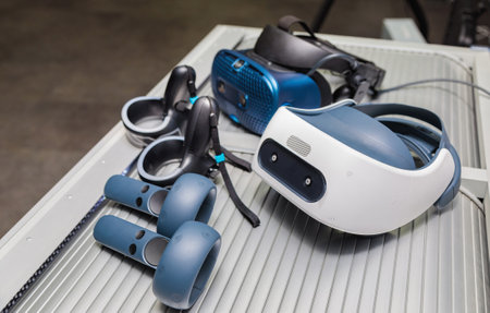 Virtual reality helmet. VR headset. 3D rendering with virtual reality glasses.