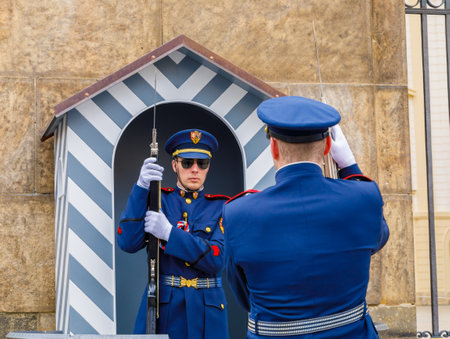 Changing of the guard at the post of honor in the Czech Republic. Suitable for men in military uniformのeditorial素材
