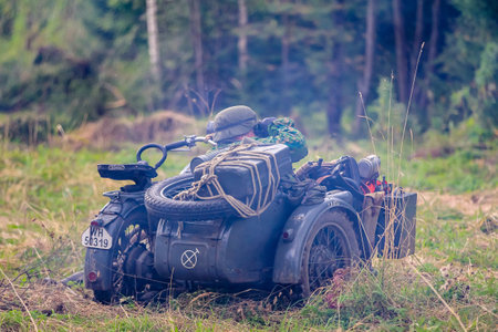 Reconstruction of the times of the Great Patriotic War. German troops begin their offensive. Moscow Russia September 16, 2017のeditorial素材