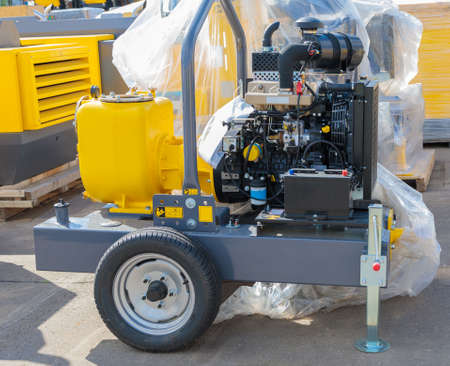 Mobile diesel compressor on wheels for supplying pneumatic air to devicesの写真素材