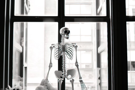 Layout of a human skeleton in a doctor's office in a clinic. without people. Generative AI High quality illustrationの素材