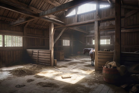 A stable with well-groomed horses. Generative AIの素材