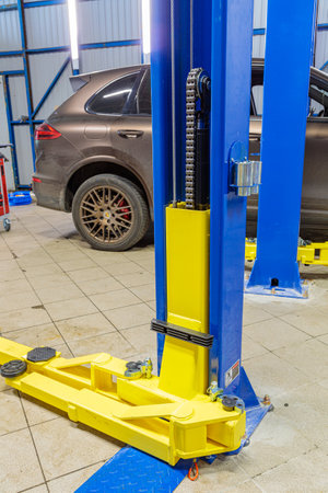 Hydraulic lift for cars in the workshop. high quality photoの写真素材
