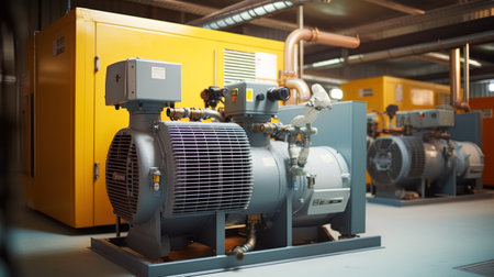Huge industrial compressor in production. Generative AI.の素材