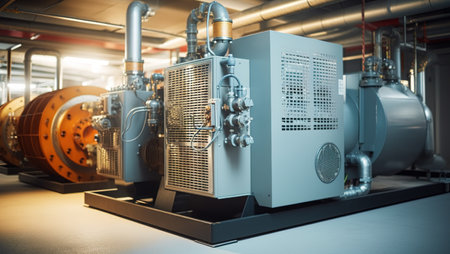 Huge industrial compressor in production. Generative AI.の素材