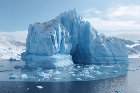 Huge iceberg floats in the ocean. Antarctic. Generative AI. high quality illustrationの素材