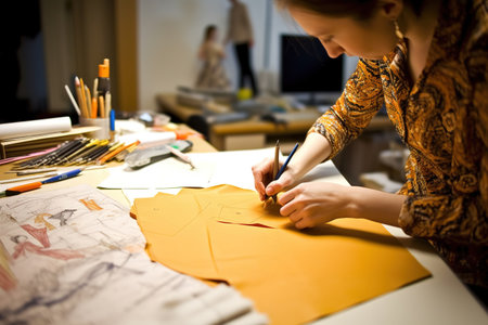 The girl-designer of women's clothing creates a new collection. Generative AI. high quality illustrationの素材