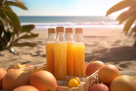 Refreshing drink from an orange by the sea. Generative AI. high quality illustrationの素材