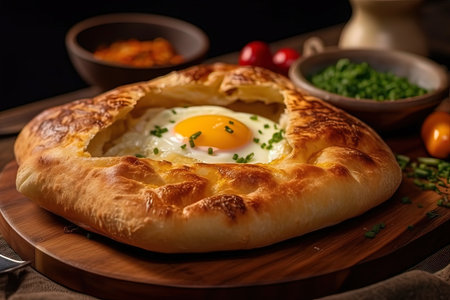 Dough pastry, khachapuri, Georgian cuisine. Generative AI High quality illustrationの素材