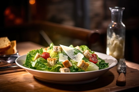 Caesar salad on a white plate. Generative AI. high quality illustrationの素材