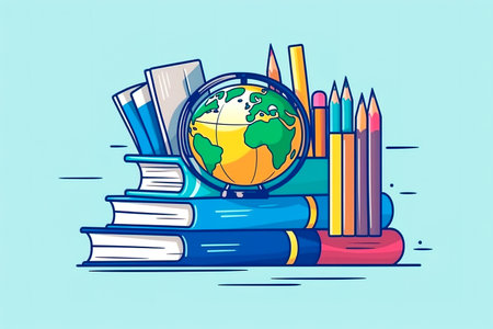 Illustration with school supplies. The concept of school education. Generative AI. high quality illustrationの素材