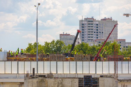 Moscow, Russia. June 30, 2023. Construction of a transport center, a railway station.のeditorial素材