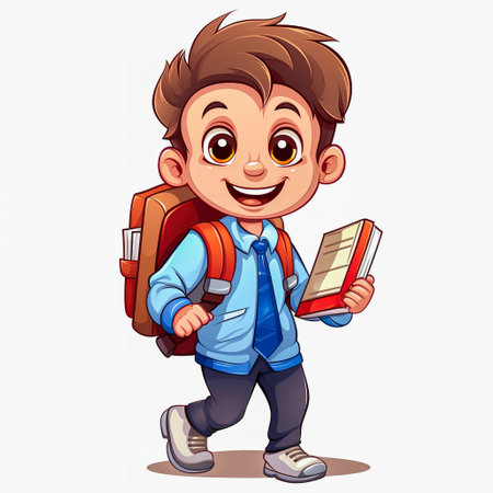 First grader with textbooks in his hands. Generative AI. high quality illustrationの素材