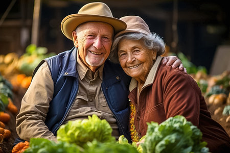 A happy retired couple on their property. Generative AI. high quality illustrationの素材