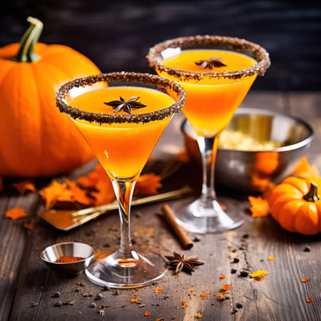 Tykkintini Pumpkin Martini cocktail for autumn and Halloween parties. Generative AI. high quality illustrationの素材