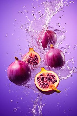 Fruits of tropical fruit passionfruit with water splash. high quality photoの素材