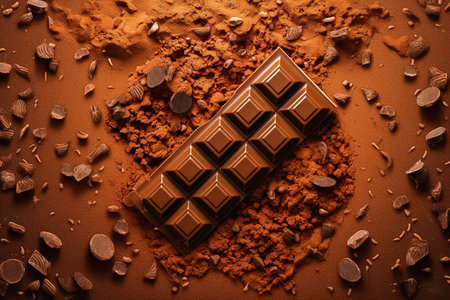 Broken dark chocolate bar. View from above.の素材