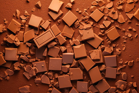 Broken dark chocolate bar. View from above.の素材