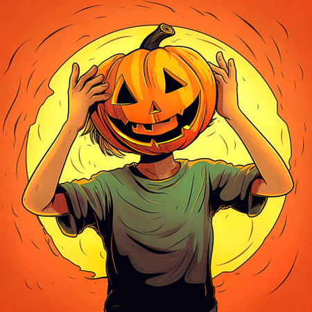 Illustration of a man, instead of a head a pumpkin. Halloween holiday concept. high quality illustrationの素材