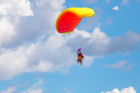 Jump in tandem skydivers-athletes with a parachute. Kirzhach Russia July 22, 2023のeditorial素材