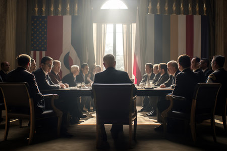 International Round Table Talks. Statesmen and politicians are discussing issues of cooperation. high quality photoの素材