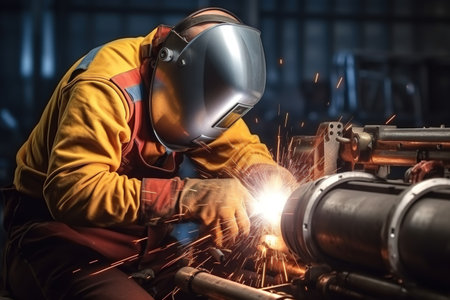 A male welder makes welding of metal parts. high quality photoの素材