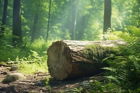 The trunk of a felled tree in the forest. high quality photoの素材