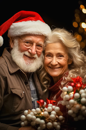 Happy aged couple with gifts for Christmas. High quality photoの素材