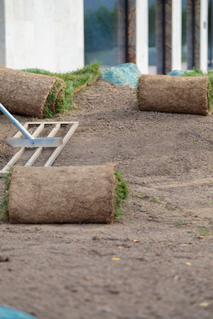 Lawn roll for landscaping the territory. Landscape designの写真素材