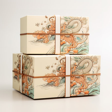 White gift box with a dragon image. High quality photoの素材