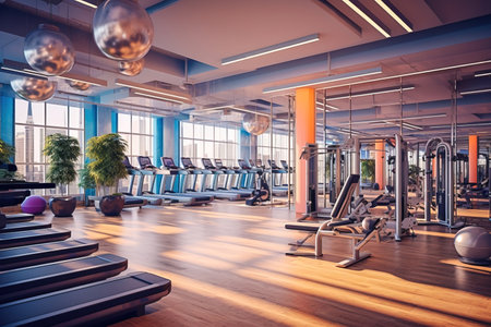 Modern gym with treadmills and sports equipment. High quality photoの素材