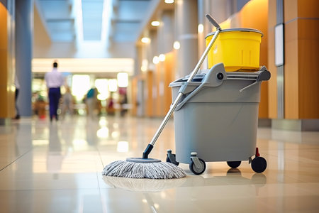 Tools for cleaning the room, a bucket with a mop. High quality photoの素材