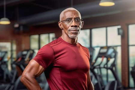 An old African American man goes in for sports with a gym. Healthy lifestyle. High quality photoの素材