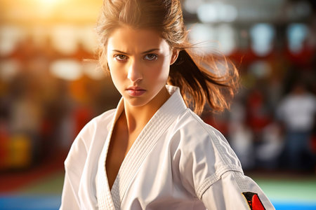 Portrait of a girl doing karate. High quality photoの素材