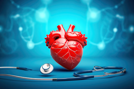 Illustration of heart with phonendoscope on blue background. High quality illustrationの素材