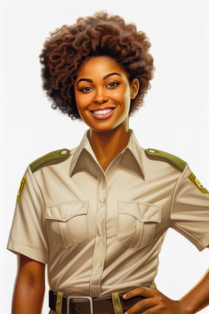 Portrait of an African American woman in a white shirt with shoulder straps.の素材