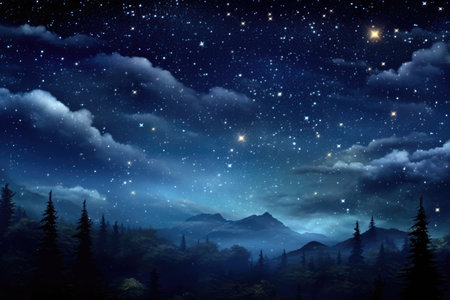 A breathtaking view of a majestic night sky, blanketed with innumerable glistening stars. The serene and tranquil scene creates a sense of wonder and awe at the vastness of the universe.の素材