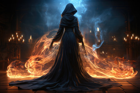 A magical sorceress summons a powerful spirit of darkness, revealing hidden powers and magicの素材
