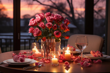 You can reveal the tenderness of the meeting and enjoy the romance at a table with roses and candles on Valentine's Dayの素材
