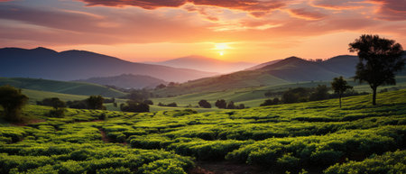 Discover the magic of sunsets on tea plantations and immerse yourself in secret encounters with the magic and beauty of natureの素材