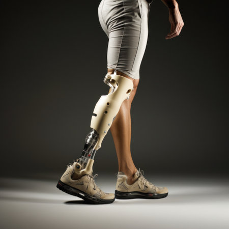 A stunning image of a man with a prosthetic leg, showing innovative medical rehabilitation and physical activity technologies.の素材