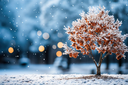 Foto de Majestic snow-covered trees stand out against the background of the fairytale forest, creating an impressive winter landscape filled with mysterious beauty and wondrous tranquility - Imagen libre de derechos