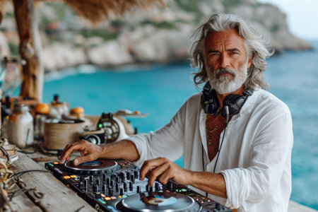 Senior DJ Sets Musical Mood Amidst Coastal Beautyの素材