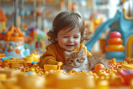 Fun and games in a kid's playroom with a cute petの素材