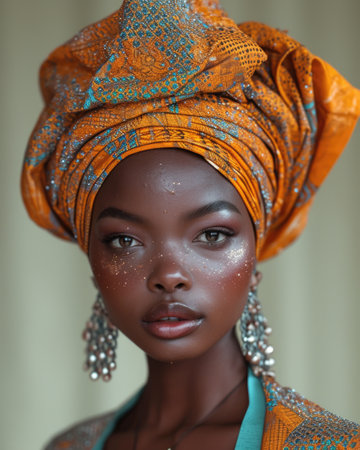 Elegant African American Woman: Portrait in an Amazing Turban.の素材